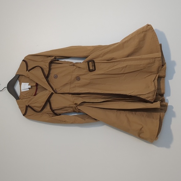 Anthropologie EttTwa Camel Trench Coat Dark Trim 100% Cotton 8 - Picture 3 of 10